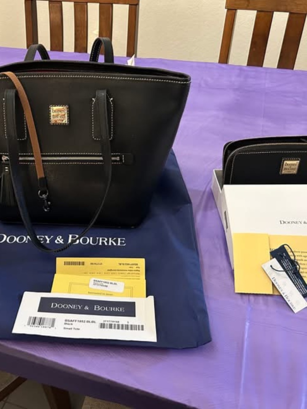 Dooney & Bourke Saffiano Small Tote & Matching Wallet — Black